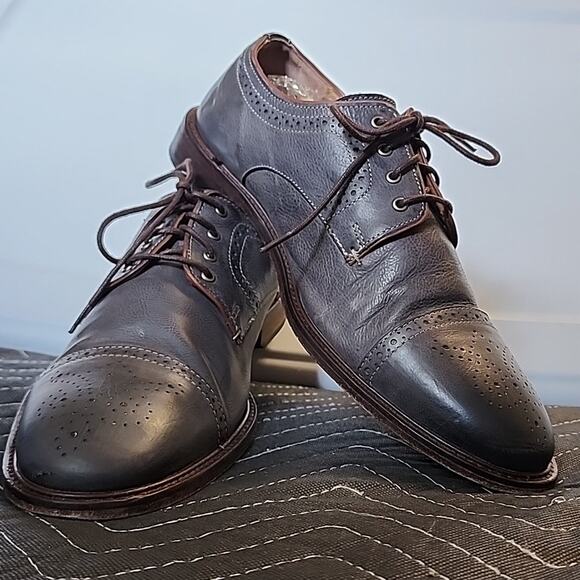 JOHNSTON MURPHY 1801 GENUINE LEATHER DERBY'S DARK BLUE/BROWN MENS9.5 MADE INDIA - Picture 15 of 16